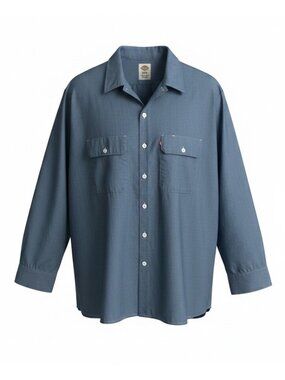 Dickies Mens Blue Long-Sleeve Button-Up Work Shirt 2XL Cotton Blend